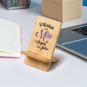 Suporte para telemóvel em bambu Felicidade