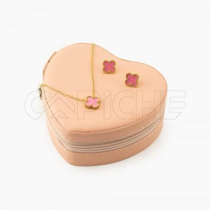 Conjunto de colar e brincos Trevo rosa