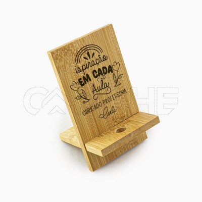 Suporte para telemóvel em bambu Obrigada