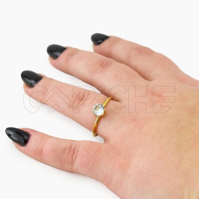 Anel em aço Solitário Dourado