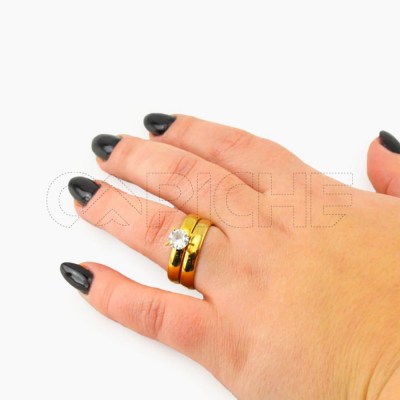 Conjunto de aliança e anel solitário