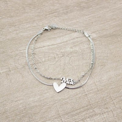Pulseira em aço Mãe prateada