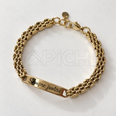 Pulseira em aço Gravação Malha dourada