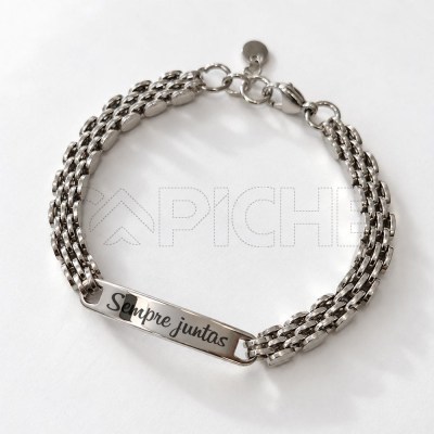 Pulseira em aço Gravação Malha prateada
