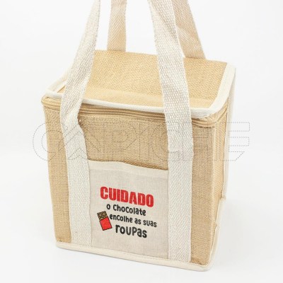 Lancheira Térmica de Rafia Cuidado Chocolate