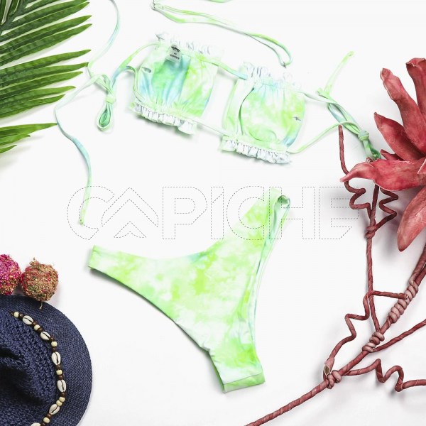 Conjunto bikini Tie Dye Cortina Verde