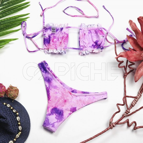 Conjunto bikini Tie Dye Cortina Lilás