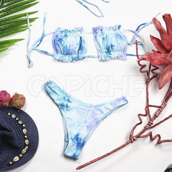 Conjunto bikini Tie Dye Cortina Azul