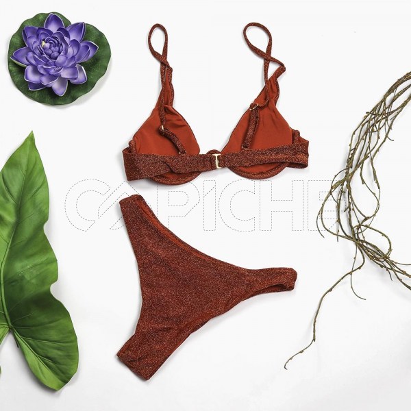 Conjunto bikini Babado castanho