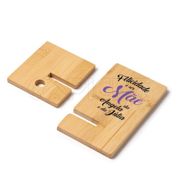 Suporte para telemóvel em bambu Felicidade