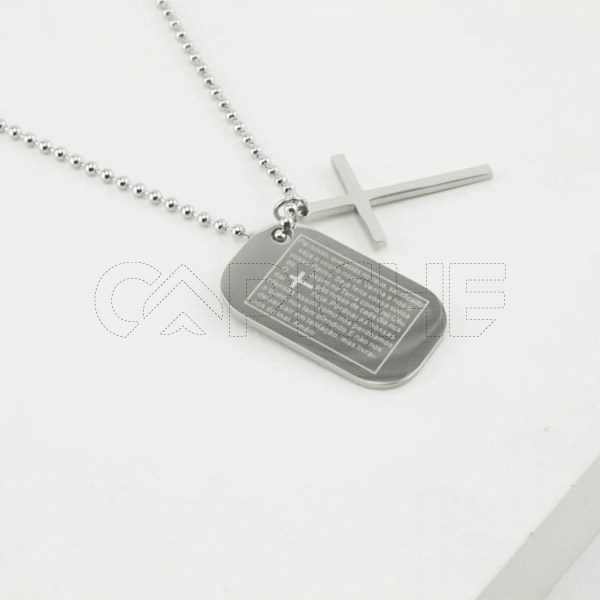 Colar Militar Pai Nosso prateado
