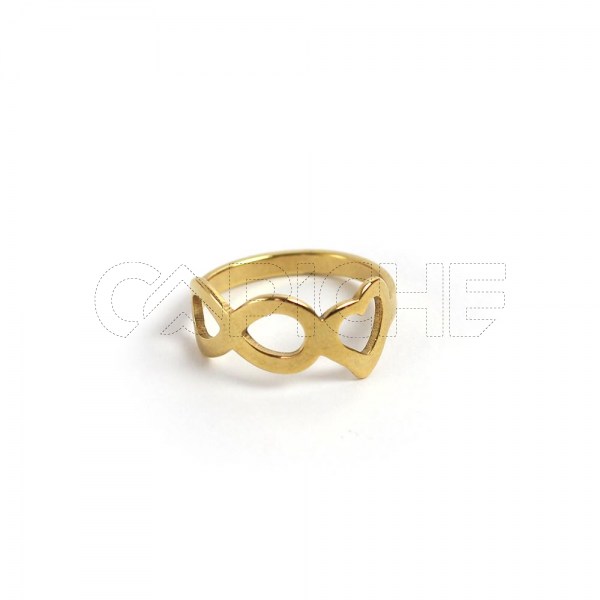 Anel aço dourado infinity love