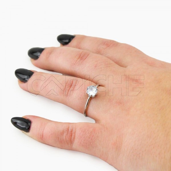 Anel em aço Solitário Prateado