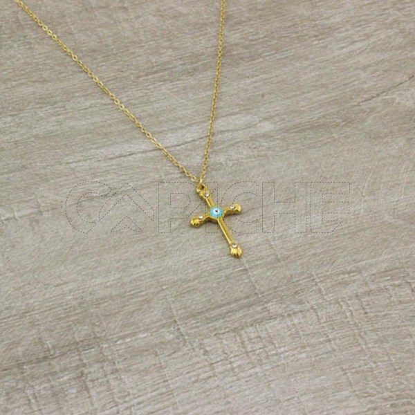 Colar em aço Cruz com Olho Turco