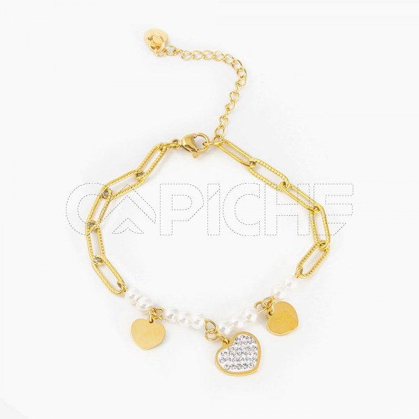 Pulseira em aço Coração Pérola