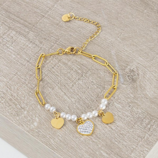 Pulseira em aço Coração Pérola