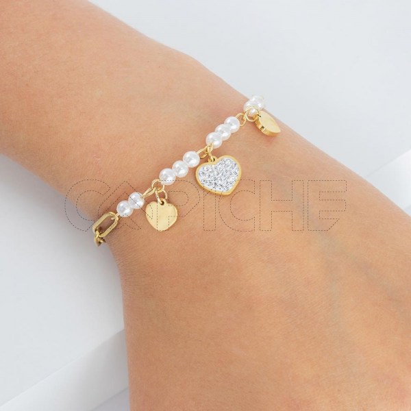 Pulseira em aço Coração Pérola