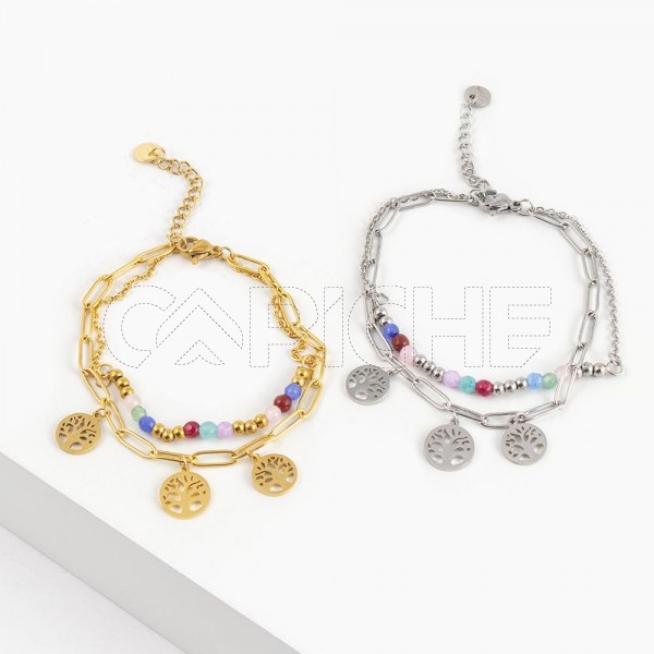 Pulseira em aço Arvores missanga