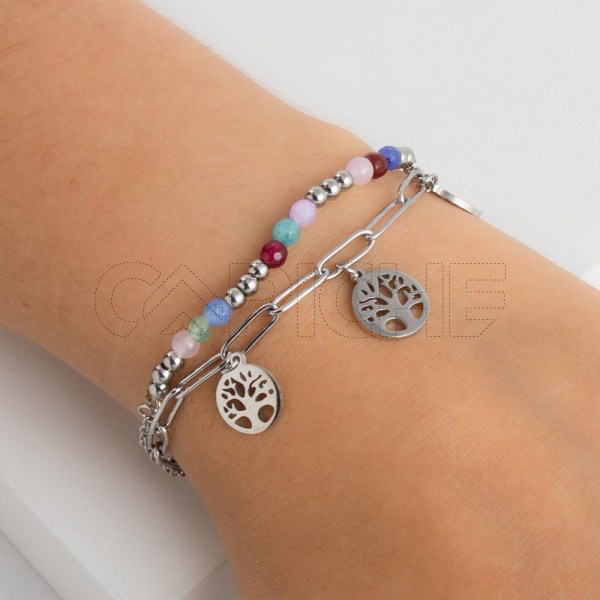 Pulseira em aço Arvores missanga