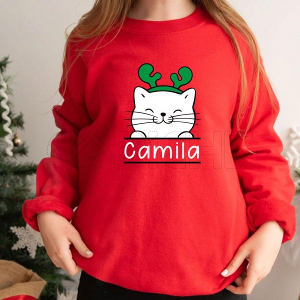 Sweater sem Capuz Gatinho Natalício Personalizável